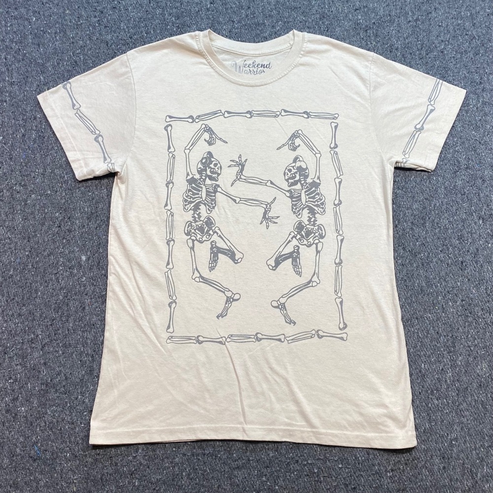 Weekend Warriors Dancing Skeleton TShirt Sz M Mens Tan Grunge Skater Streetwear